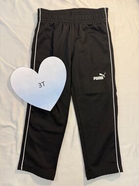 PUMA - 3T - Kids Black Joggers/Track pants with classic White stripes